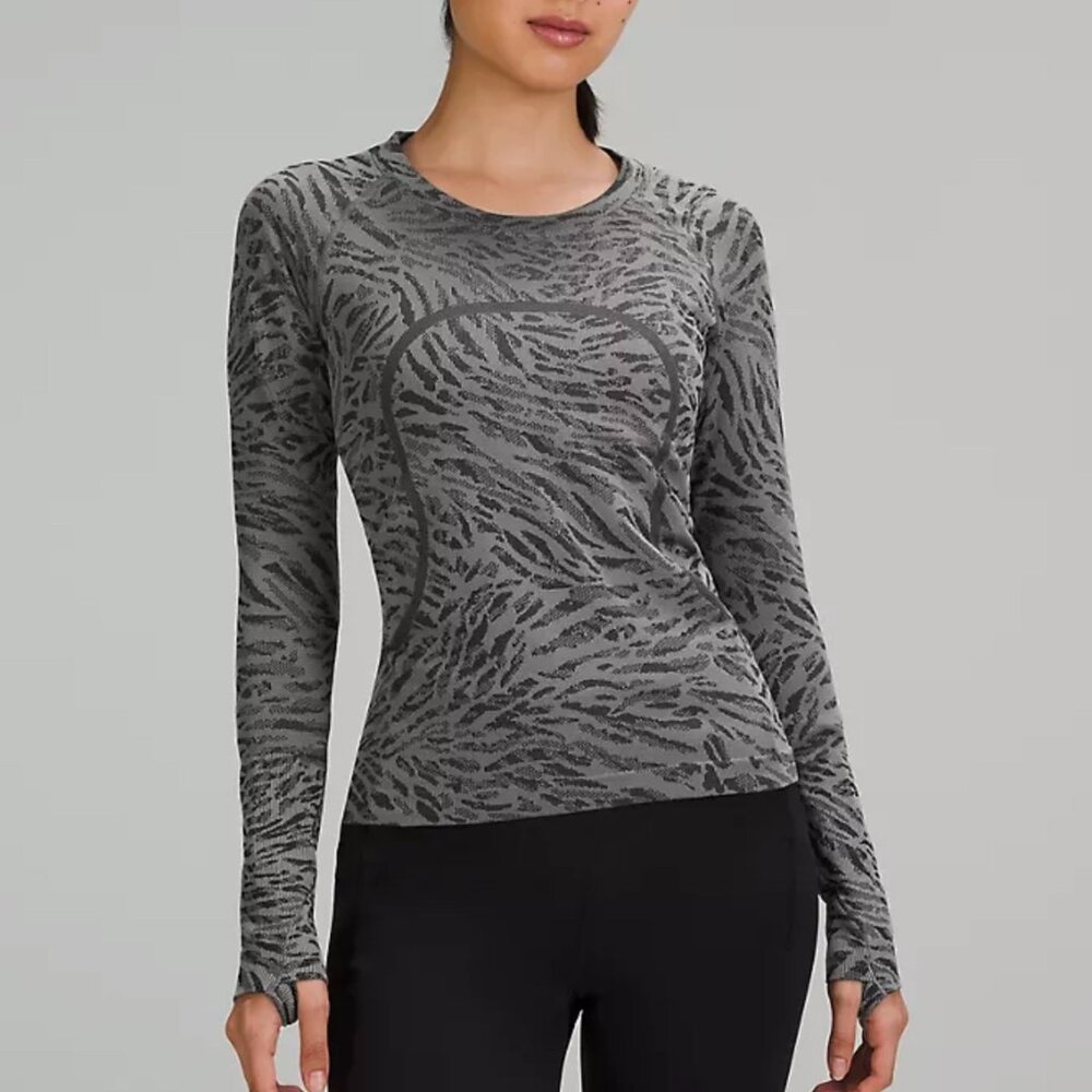 lululemon Swiftly Tech Long-Sleeve Shirt Primal Clash Black/Gull Grey sz 10